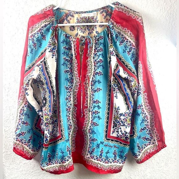 Johnny Was Tops - Sundance Johnny Was 100% Silk Handkerchief Print Top